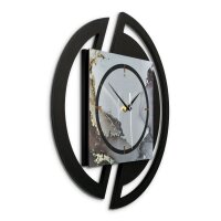 Runde 3D Designer-Wanduhr &bdquo;Abstract Water&ldquo; in modernem Metallic-Look schwarz-silber-grau