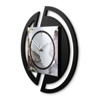 Runde 3D Designer-Wanduhr &bdquo;Abstract Water&ldquo; in modernem Metallic-Look schwarz-silber-grau