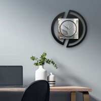 Runde 3D Designer-Wanduhr &bdquo;Abstract Water&ldquo; in modernem Metallic-Look schwarz-silber-grau