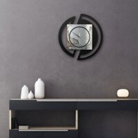 Runde 3D Designer-Wanduhr &bdquo;Abstract Water&ldquo; in modernem Metallic-Look schwarz-silber-grau