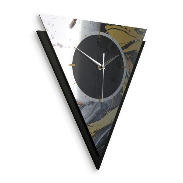 Dreieckige 3D Designer-Wanduhr „Gold & Black Ink“ in modernem Metallic-Look schwarz-gold-silber