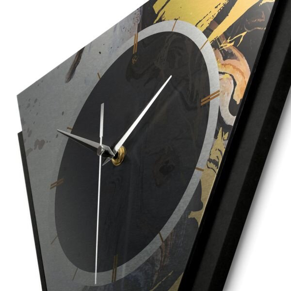 Dreieckige 3D Designer-Wanduhr „Gold & Black Ink“ in modernem Metallic-Look schwarz-gold-silber