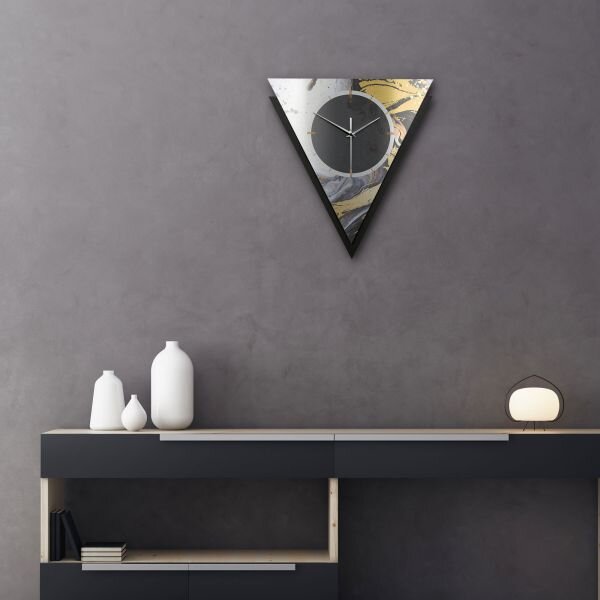 Dreieckige 3D Designer-Wanduhr „Gold & Black Ink“ in modernem Metallic-Look schwarz-gold-silber