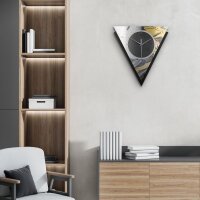 Dreieckige 3D Designer-Wanduhr „Gold & Black Ink“ in modernem Metallic-Look schwarz-gold-silber