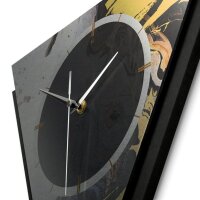 Dreieckige 3D Designer-Wanduhr „Gold & Black Ink“ in modernem Metallic-Look schwarz-gold-silber