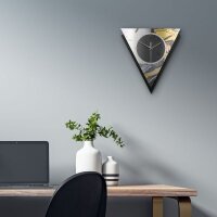 Dreieckige 3D Designer-Wanduhr „Gold & Black Ink“ in modernem Metallic-Look schwarz-gold-silber
