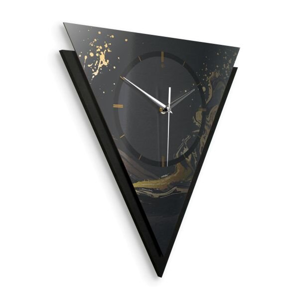 Dreieckige 3D Designer-Wanduhr „Golden Liquid“ in modernem Metallic-Look schwarz-gold