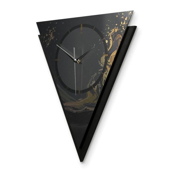 Dreieckige 3D Designer-Wanduhr „Golden Liquid“ in modernem Metallic-Look schwarz-gold