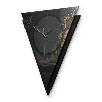 Dreieckige 3D Designer-Wanduhr „Golden Liquid“ in modernem Metallic-Look schwarz-gold