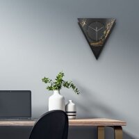 Dreieckige 3D Designer-Wanduhr „Golden Liquid“ in modernem Metallic-Look schwarz-gold