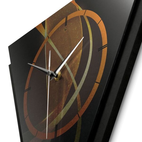 Dreieckige 3D Designer-Wanduhr &bdquo;Dynamic&ldquo; in modernem Metallic-Look schwarz-orange