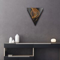 Dreieckige 3D Designer-Wanduhr &bdquo;Dynamic&ldquo; in modernem Metallic-Look schwarz-orange