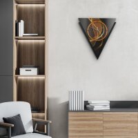 Dreieckige 3D Designer-Wanduhr &bdquo;Dynamic&ldquo; in modernem Metallic-Look schwarz-orange