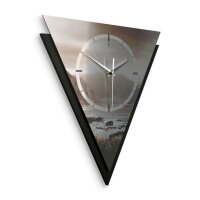 Dreieckige 3D Designer-Wanduhr „Küste“ in modernem Metallic-Look schwarz-beige