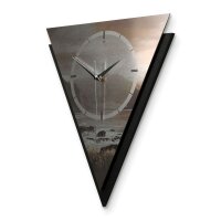 Dreieckige 3D Designer-Wanduhr „Küste“ in modernem Metallic-Look schwarz-beige
