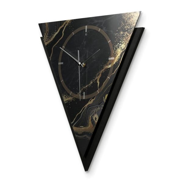 Dreieckige 3D Designer-Wanduhr „Black & Gold Waves“ in modernem Metallic-Look schwarz-gold