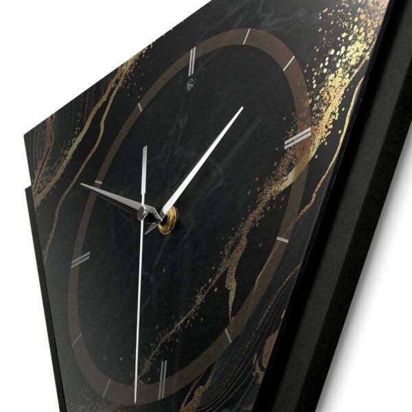 Dreieckige 3D Designer-Wanduhr „Black & Gold Waves“ in modernem Metallic-Look schwarz-gold