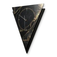 Dreieckige 3D Designer-Wanduhr „Black & Gold Waves“ in modernem Metallic-Look schwarz-gold