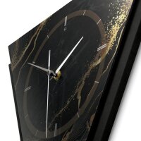 Dreieckige 3D Designer-Wanduhr „Black & Gold Waves“ in modernem Metallic-Look schwarz-gold