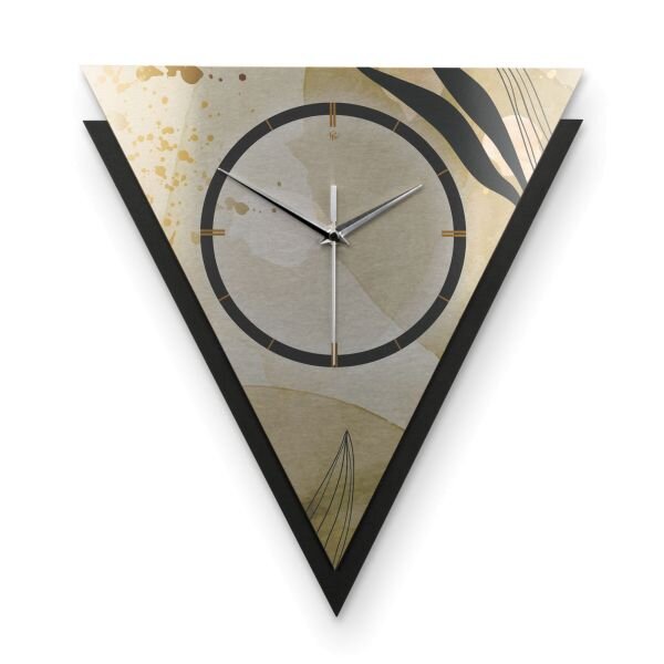 Dreieckige 3D Designer-Wanduhr „Elegant Leaves“ in modernem Metallic-Look schwarz-gold