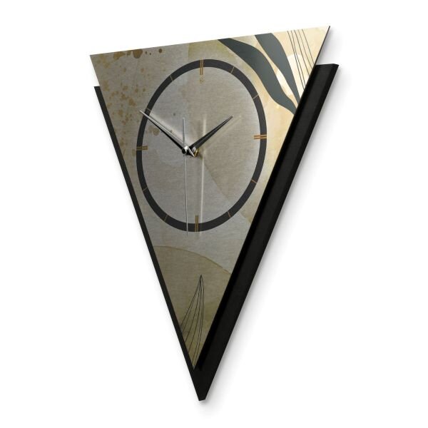 Dreieckige 3D Designer-Wanduhr „Elegant Leaves“ in modernem Metallic-Look schwarz-gold