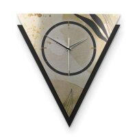 Dreieckige 3D Designer-Wanduhr „Elegant Leaves“ in modernem Metallic-Look schwarz-gold