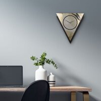 Dreieckige 3D Designer-Wanduhr „Elegant Leaves“ in modernem Metallic-Look schwarz-gold