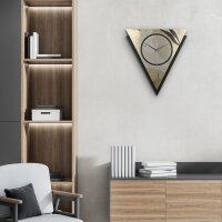 Dreieckige 3D Designer-Wanduhr „Elegant Leaves“ in modernem Metallic-Look schwarz-gold