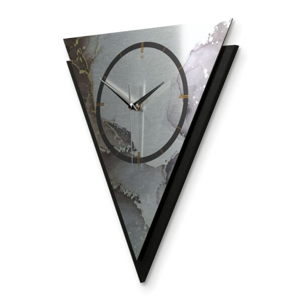 Dreieckige 3D Designer-Wanduhr „Abstract Water“ in modernem Metallic-Look schwarz-silber-grau