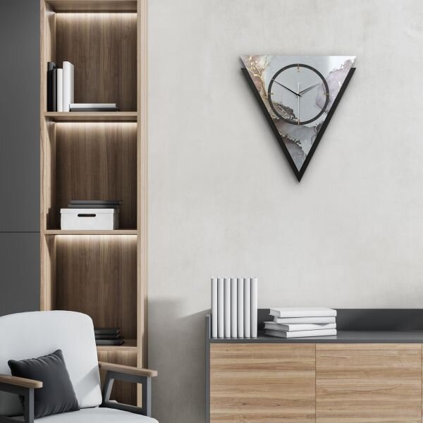 Dreieckige 3D Designer-Wanduhr „Abstract Water“ in modernem Metallic-Look schwarz-silber-grau