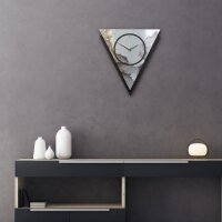 Dreieckige 3D Designer-Wanduhr „Abstract Water“ in modernem Metallic-Look schwarz-silber-grau