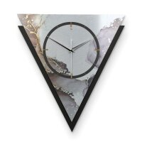 Dreieckige 3D Designer-Wanduhr „Abstract Water“ in modernem Metallic-Look schwarz-silber-grau