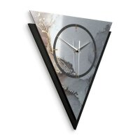 Dreieckige 3D Designer-Wanduhr „Abstract Water“ in modernem Metallic-Look schwarz-silber-grau
