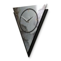 Dreieckige 3D Designer-Wanduhr „Abstract Water“ in modernem Metallic-Look schwarz-silber-grau