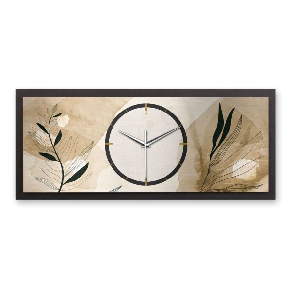 3D Wanduhr "Brown" aus gebürstetem Aluminium & MDF quer mit leisem Funk- oder Quarzuhrwerk