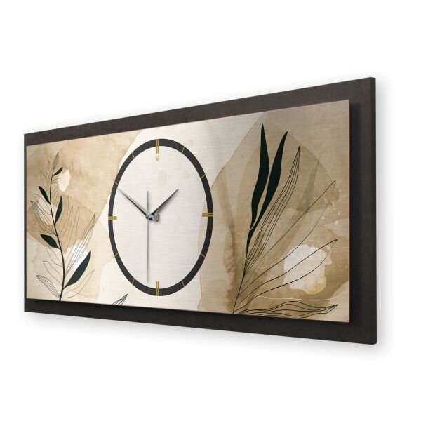 3D Wanduhr "Brown" aus gebürstetem Aluminium & MDF quer mit leisem Funk- oder Quarzuhrwerk