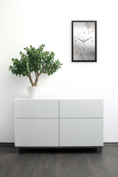 3D Wanduhr "Floral Minimalist" aus gebürstetem Aluminium & MDF mit leisem Funk- oder Quarzuhrwerk