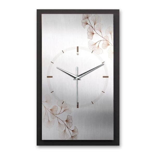 3D Wanduhr "Floral Minimalist" aus gebürstetem Aluminium & MDF mit leisem Funk- oder Quarzuhrwerk