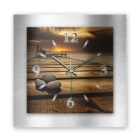 3D Design-Wanduhr "Steine am Steg" aus geb&uuml;rstetem Aluminium mit fl&uuml;sterleisem Uhrwerk | B-Ware
