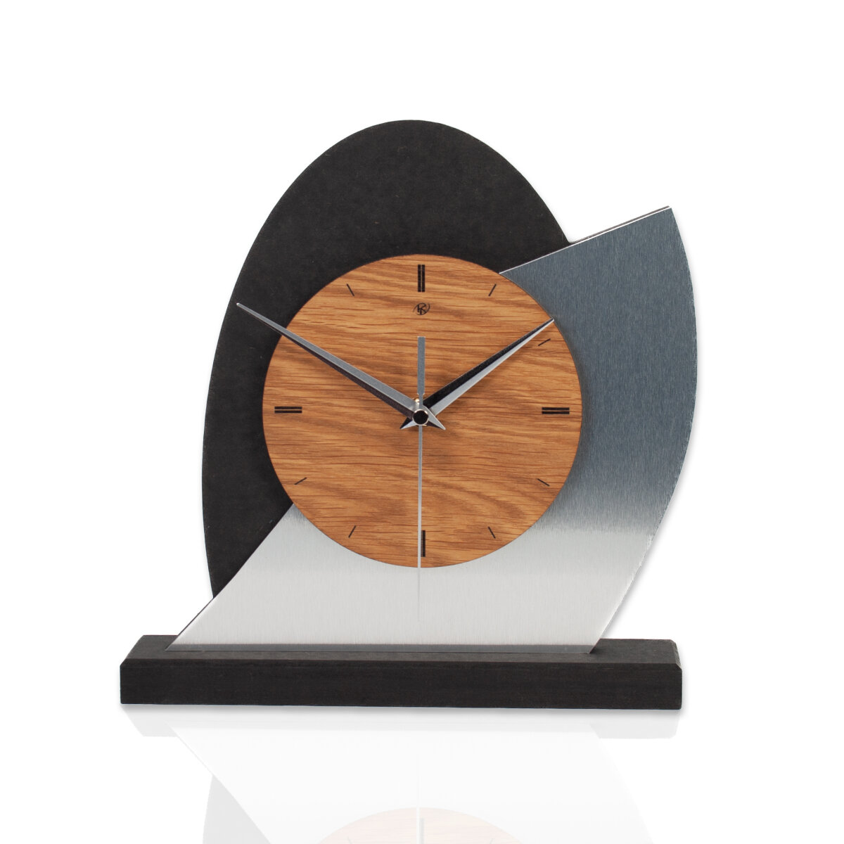 Silver Dome Designer-Standuhr aus MDF &ndash; Eiche/Metallic-Look & leises Uhrwerk