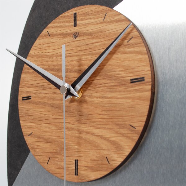 Silver Dome Designer-Standuhr aus MDF &ndash; Eiche/Metallic-Look & leises Uhrwerk