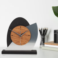 Silver Dome Designer-Standuhr aus MDF &ndash; Eiche/Metallic-Look & leises Uhrwerk