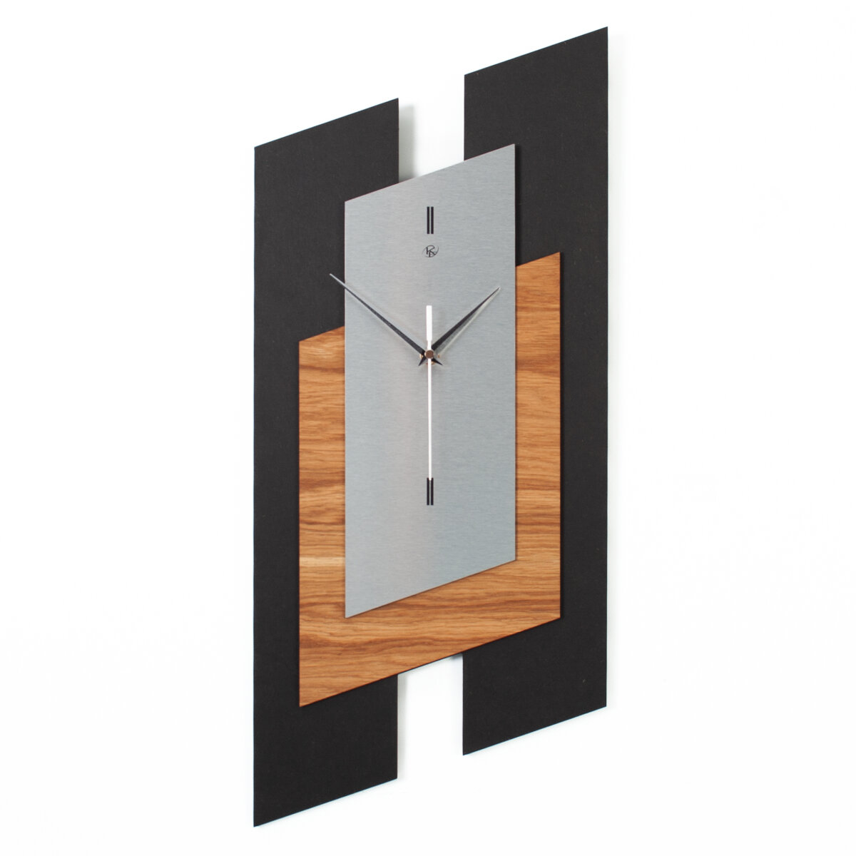 Designer Wanduhr "Tricolor Squares" aus Holz in modernem Metallic-Look mit leisem Uhrwerk