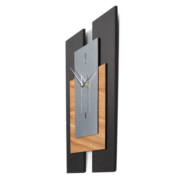Designer Wanduhr "Tricolor Squares" aus Holz in modernem Metallic-Look mit leisem Uhrwerk