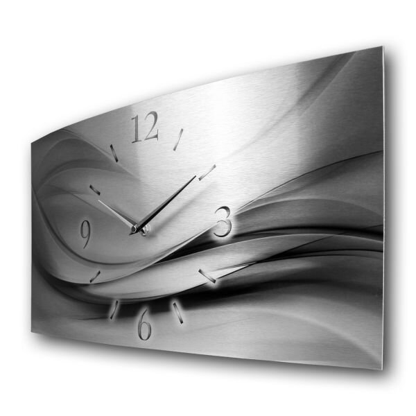 Abstrakt Silber-Metallic Designer-Wanduhr mit leisem...