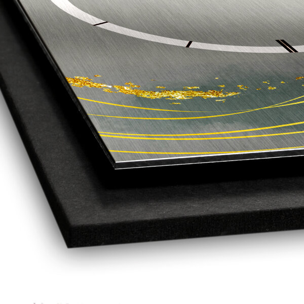 3D Wanduhr "Dark Grey & Waves" aus gebürstetem Aluminium & MDF mit leisem Funk- oder Quarzuhrwerk