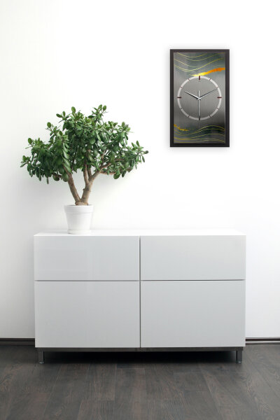 3D Wanduhr "Dark Grey & Waves" aus gebürstetem Aluminium & MDF mit leisem Funk- oder Quarzuhrwerk