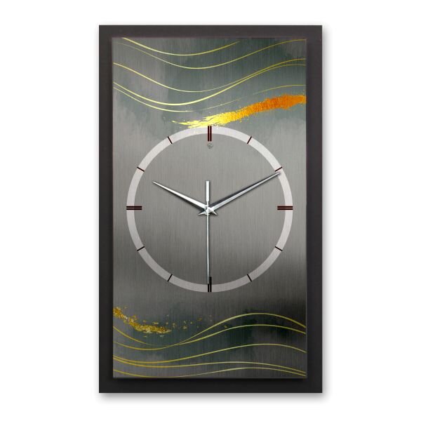 3D Wanduhr "Dark Grey & Waves" aus gebürstetem Aluminium & MDF mit leisem Funk- oder Quarzuhrwerk
