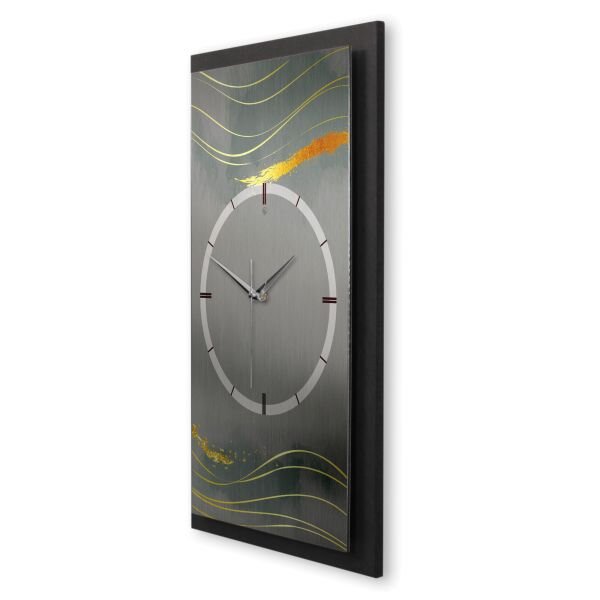 3D Wanduhr "Dark Grey & Waves" aus gebürstetem Aluminium & MDF mit leisem Funk- oder Quarzuhrwerk