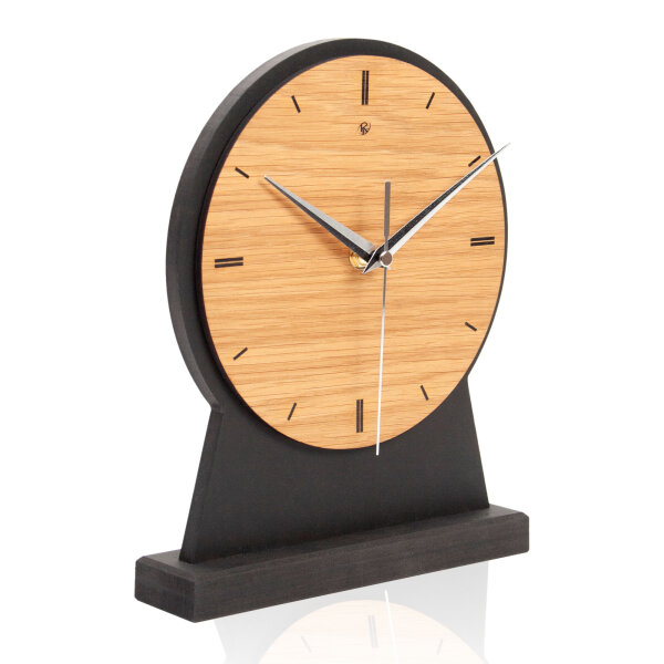 Standuhr „Timeless Brown“ aus Holz – klassisch runde Tisch-Uhr ohne Ticken